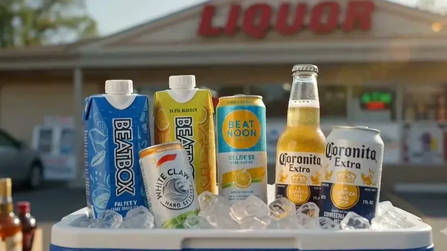 Front display with drinks outside Harrison Liquor & Wine Market