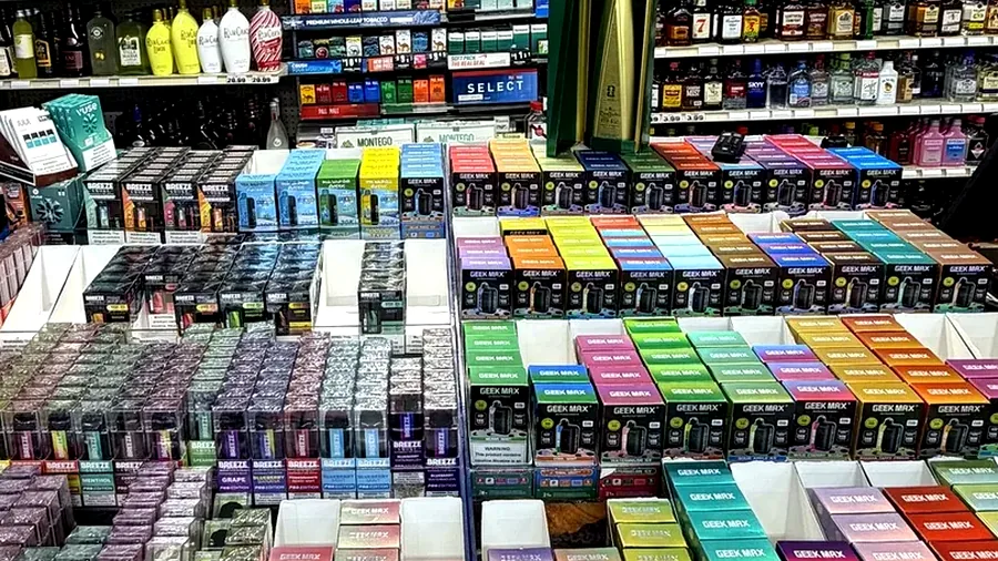 Vape counter display inside Harrison Liquor
