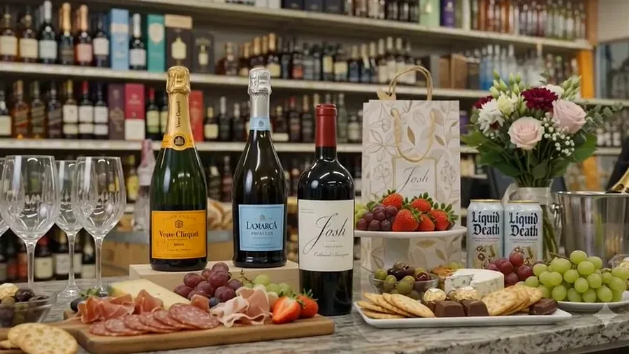 Wine bottles and hosting items on the Harrison counter